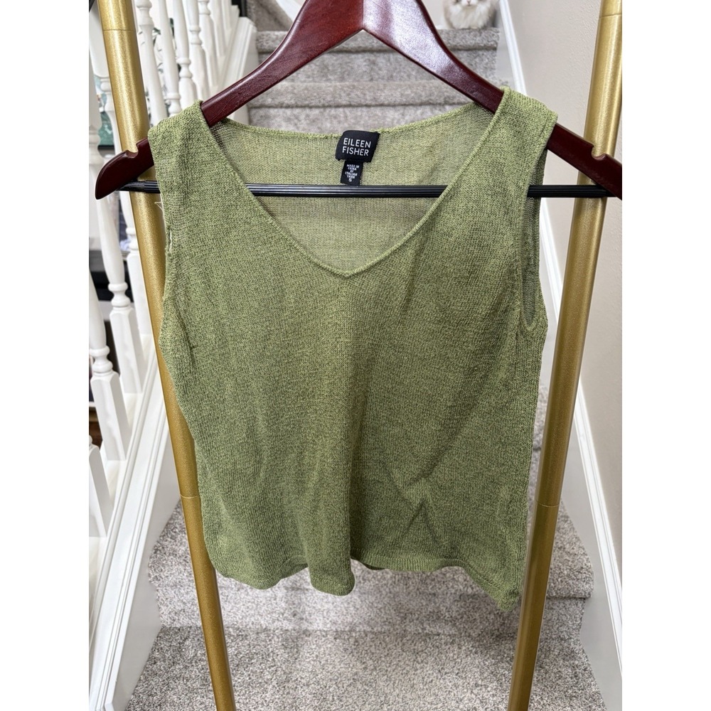 Eileen Fisher V-Neck Linen Blend Knit Tank Top Quiet luxury Minimalist Old Money